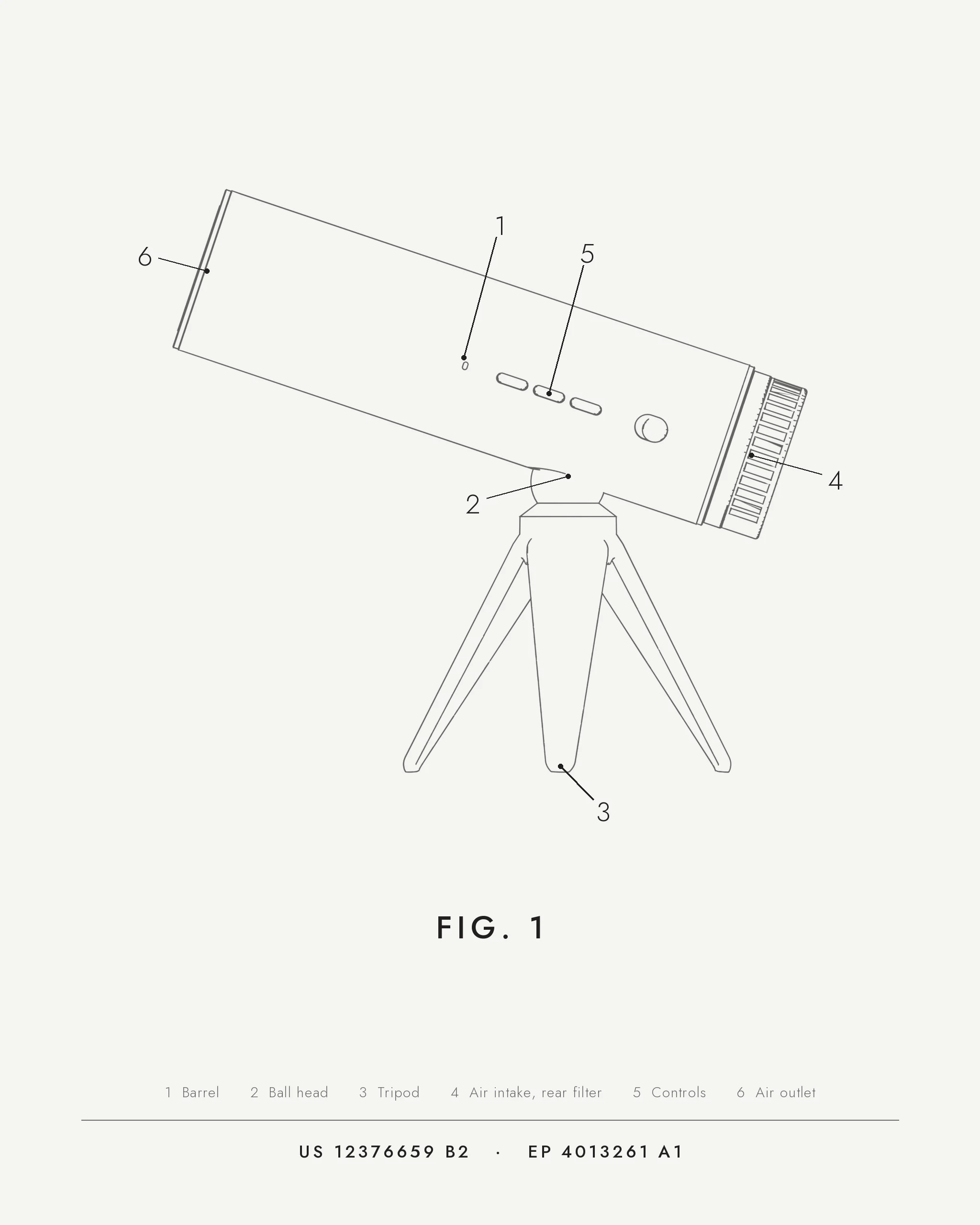 Patent-style figure of the dryer, side view, with numbered parts.