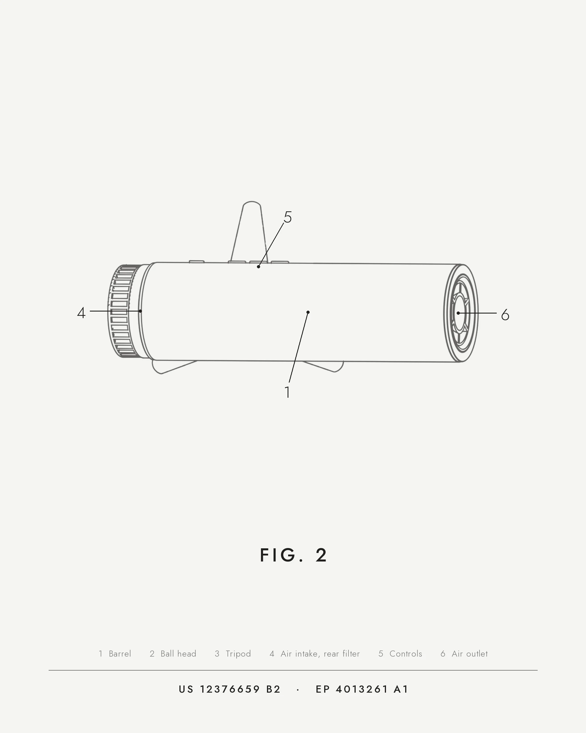 Patent-style figure of the dryer, top view, with numbered parts.